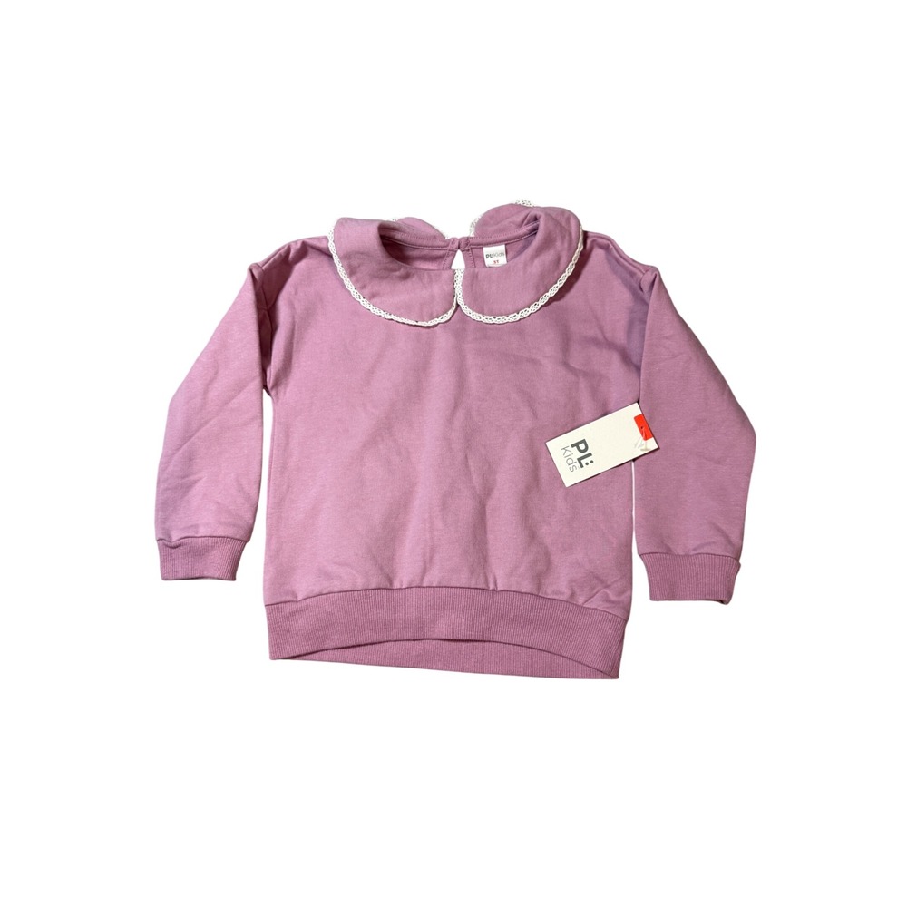 NWT PL Kids Size 3T‎ Girl Long Sleeve Top Peter Pan Collar Purple Crochet White